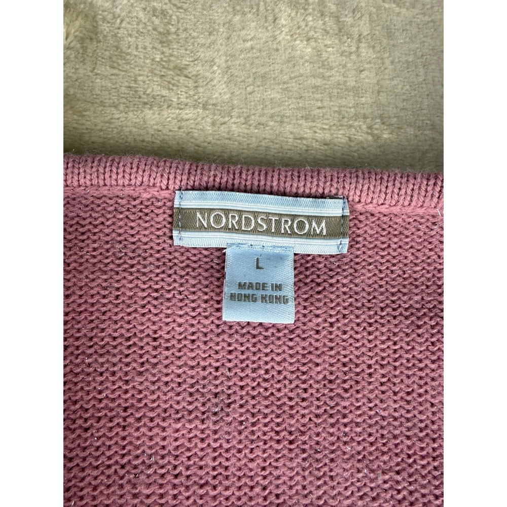 Nordstrom Pink Beaded Floral Cardigan Sweater Metallic Shimmer Rhinestone Large - Picture 5 of 17